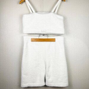 Gymshark Eyelash Knit Workout Set Biker Shorts White Bridal L